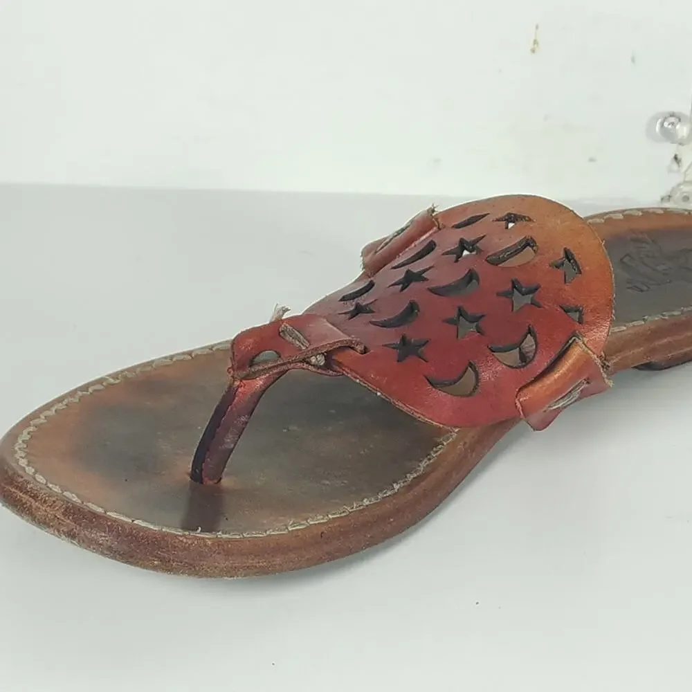 Freebird by Steven Women's Vallarta US8 Red Leather Moon Stars Thong Sandals